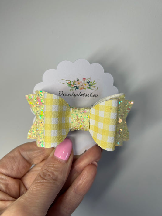 Gingham and lemon glitter double bow