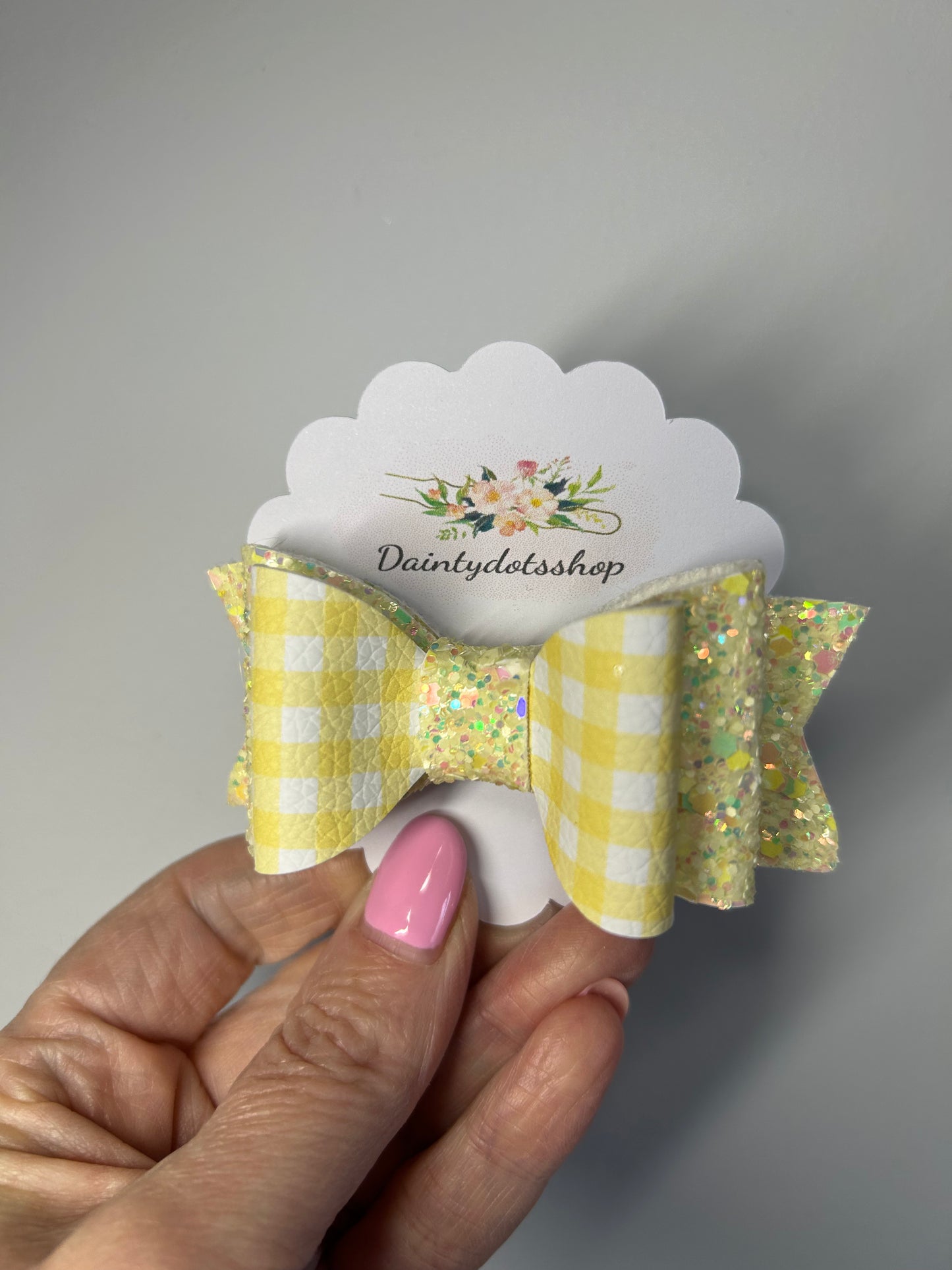 Gingham and lemon glitter double bow