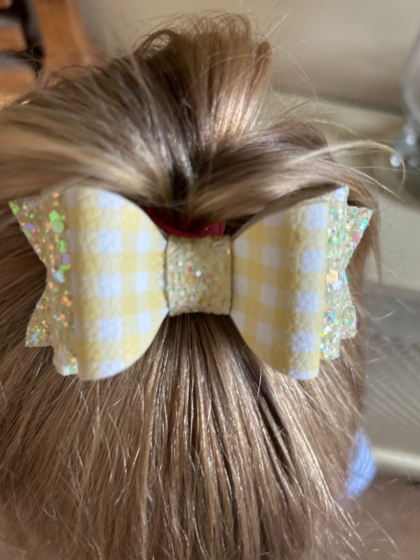 Gingham and lemon glitter double bow