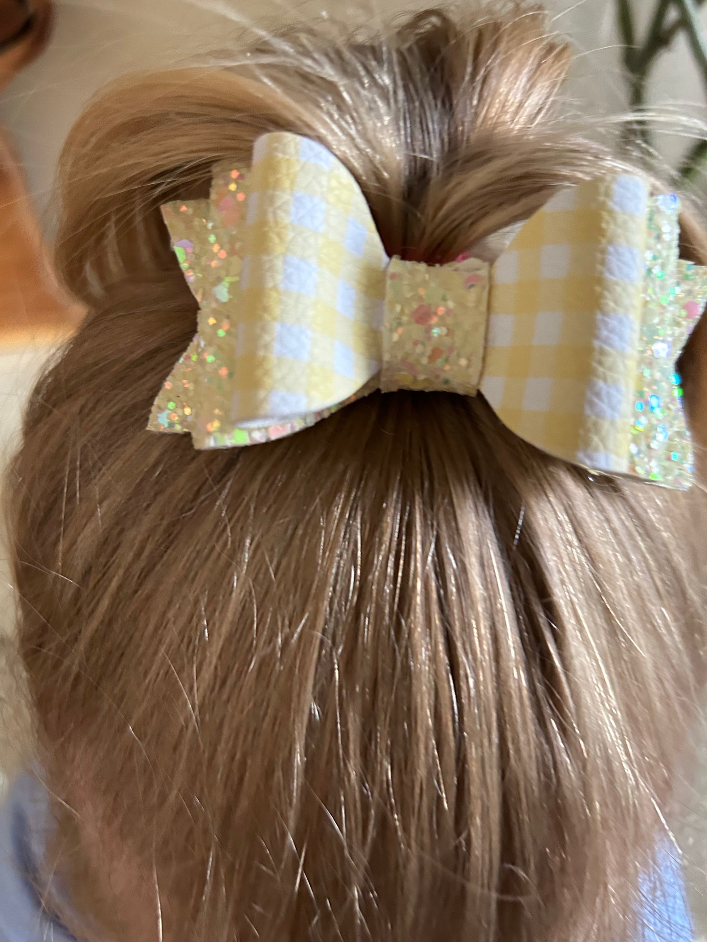 Gingham and lemon glitter double bow