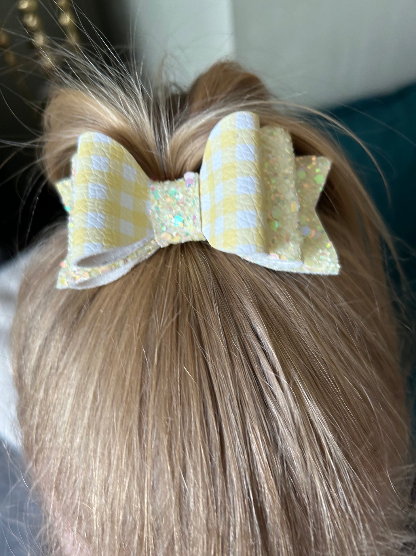 Gingham and lemon glitter double bow