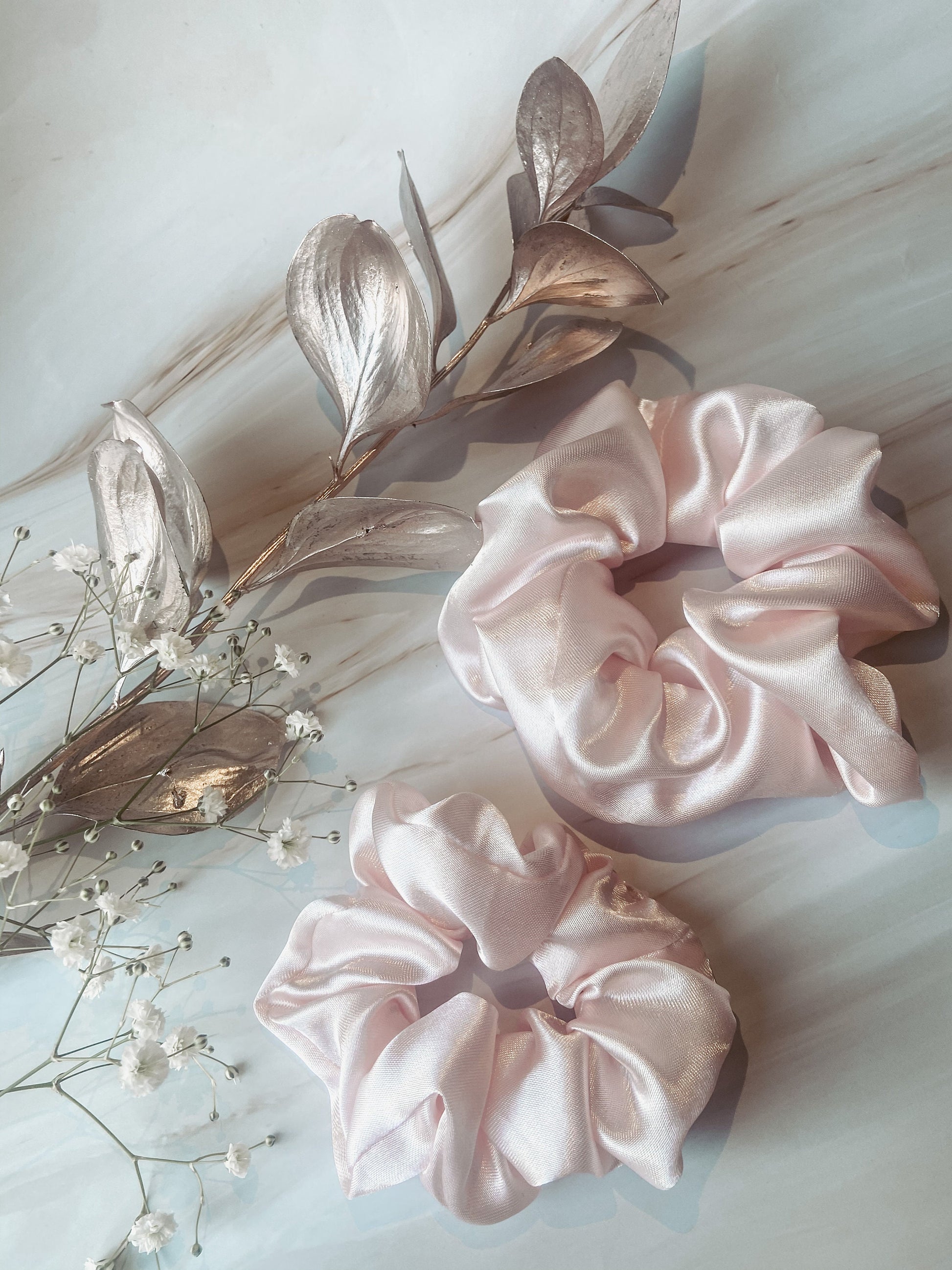 Satin pale pink scrunchies come in various sizes| Satin scrunchie|Mommy & mini| large| medium