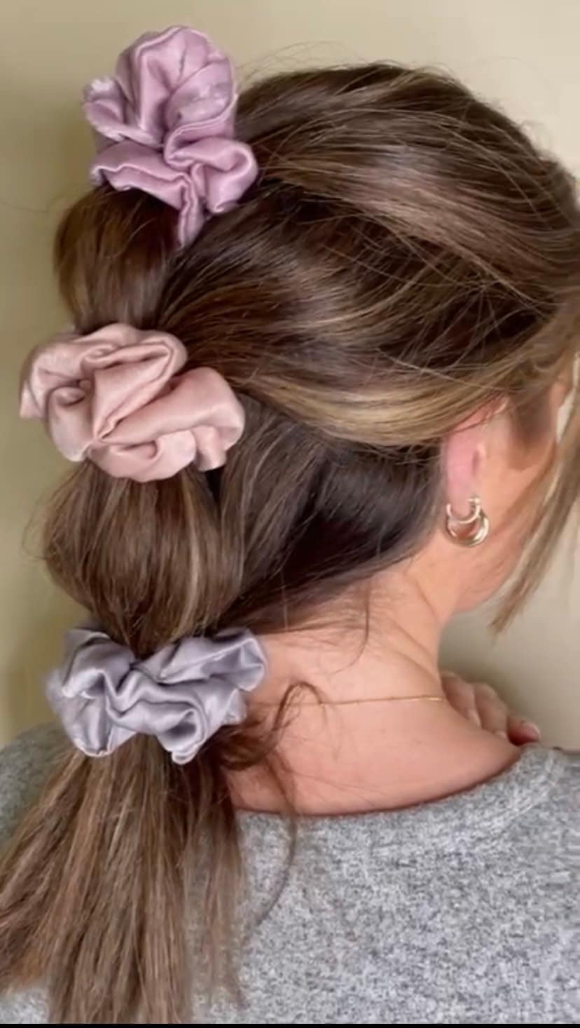 Set of 3 girls scrunchies | handmade | medium | hair accessories | mauve, dusky pink & grey | crushed silk velvet | gift set