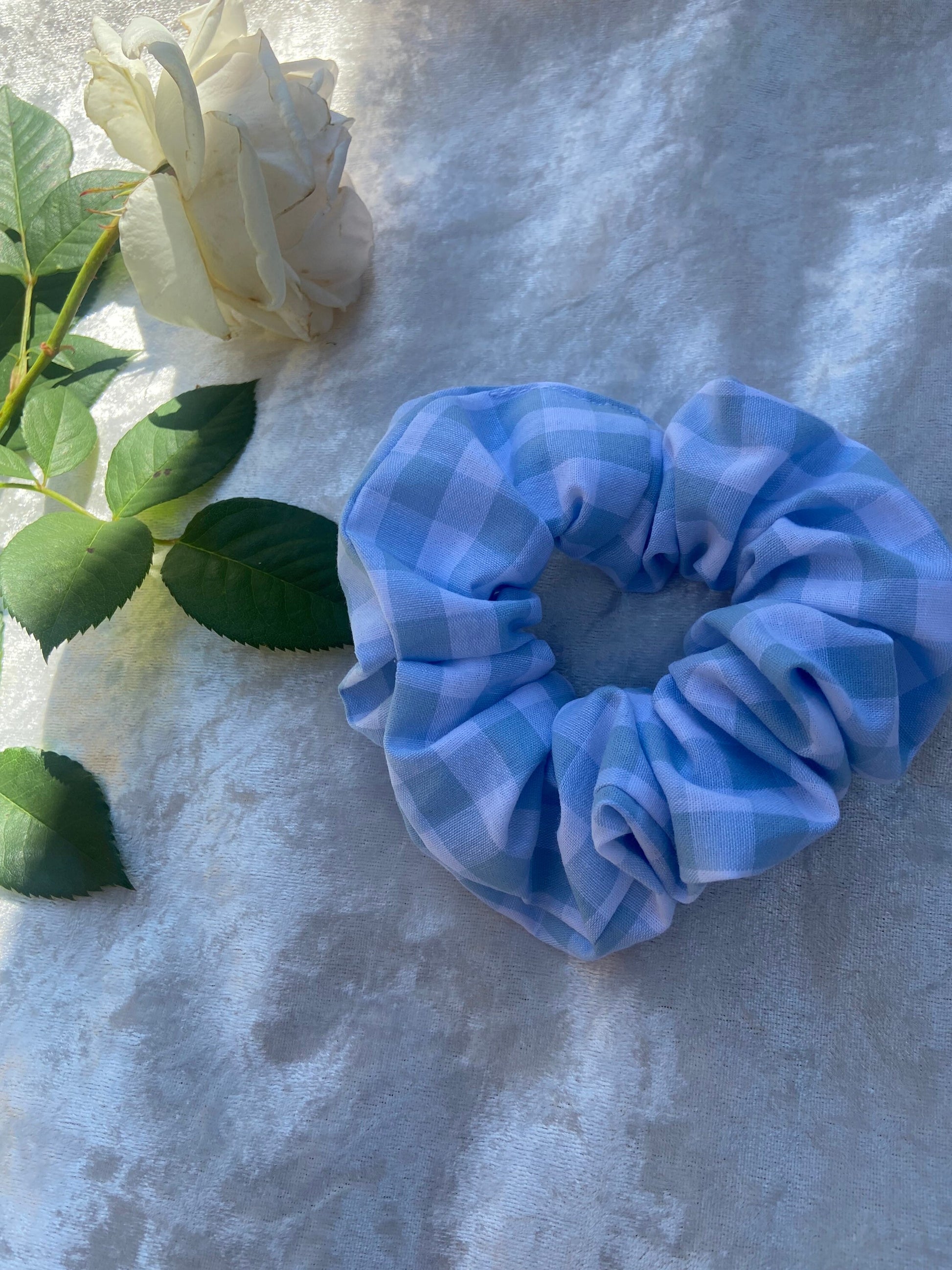 Blue Gingham scrunchie can be bought in different sizes or bought as a mummy & me.