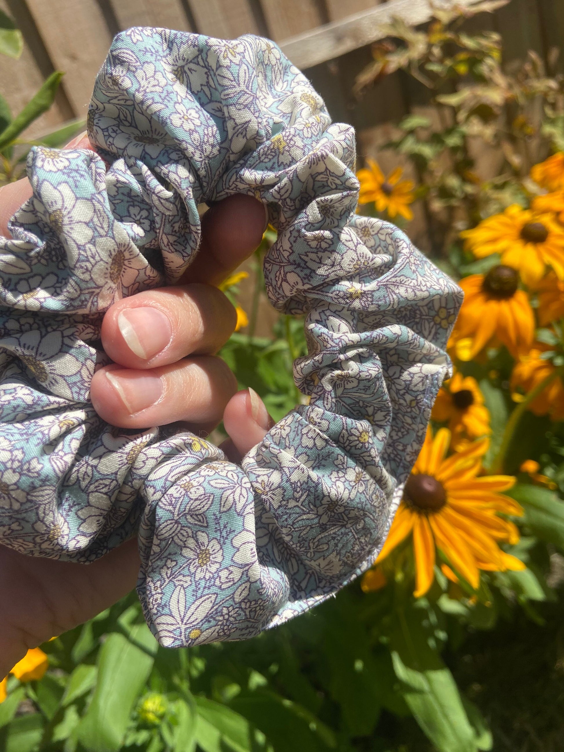 Blue Rose and Hubble fabric floral ditsy scrunchie