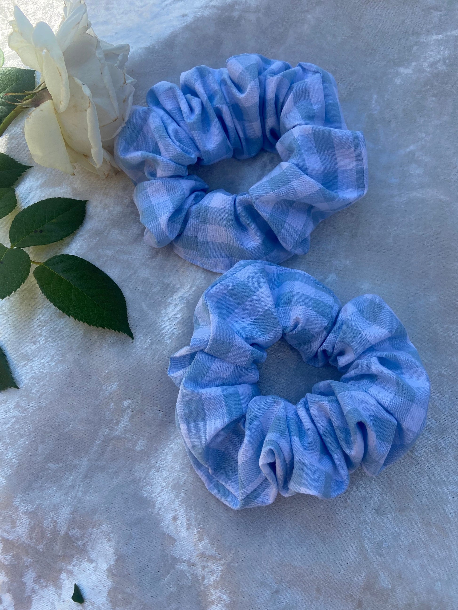 Blue Gingham scrunchie can be bought in different sizes or bought as a mummy & me.