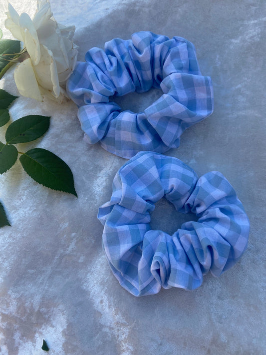 Blue Gingham scrunchie can be bought in different sizes or bought as a mummy & me.