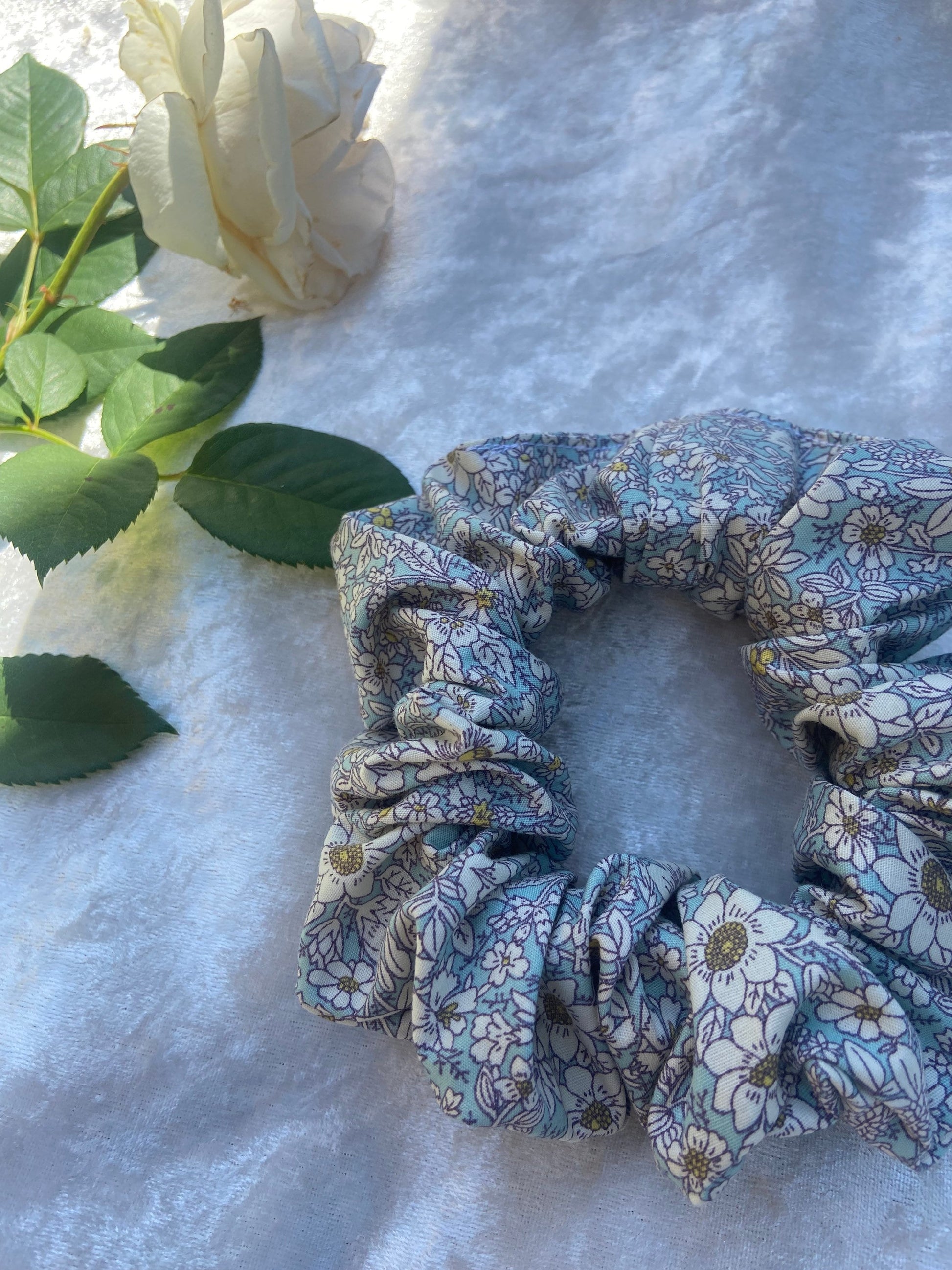 Blue Rose and Hubble fabric floral ditsy scrunchie