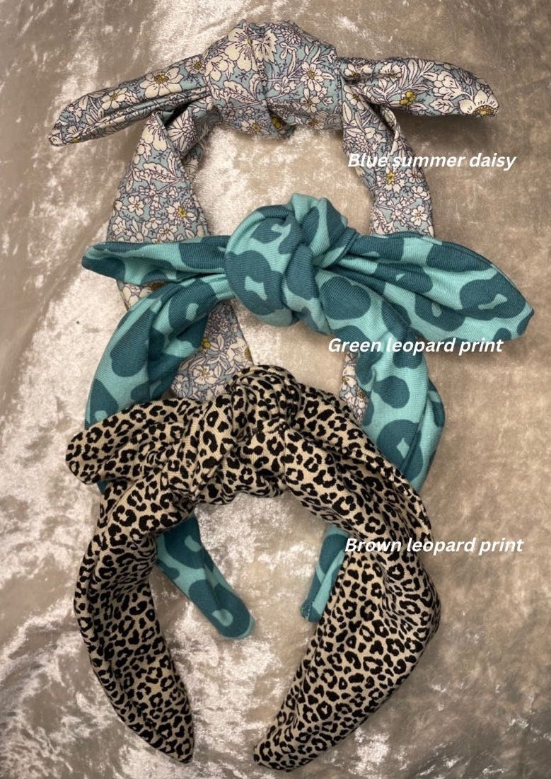 Handmade Knotted detail Alice headbands | Green Leopard print | little girls accessories