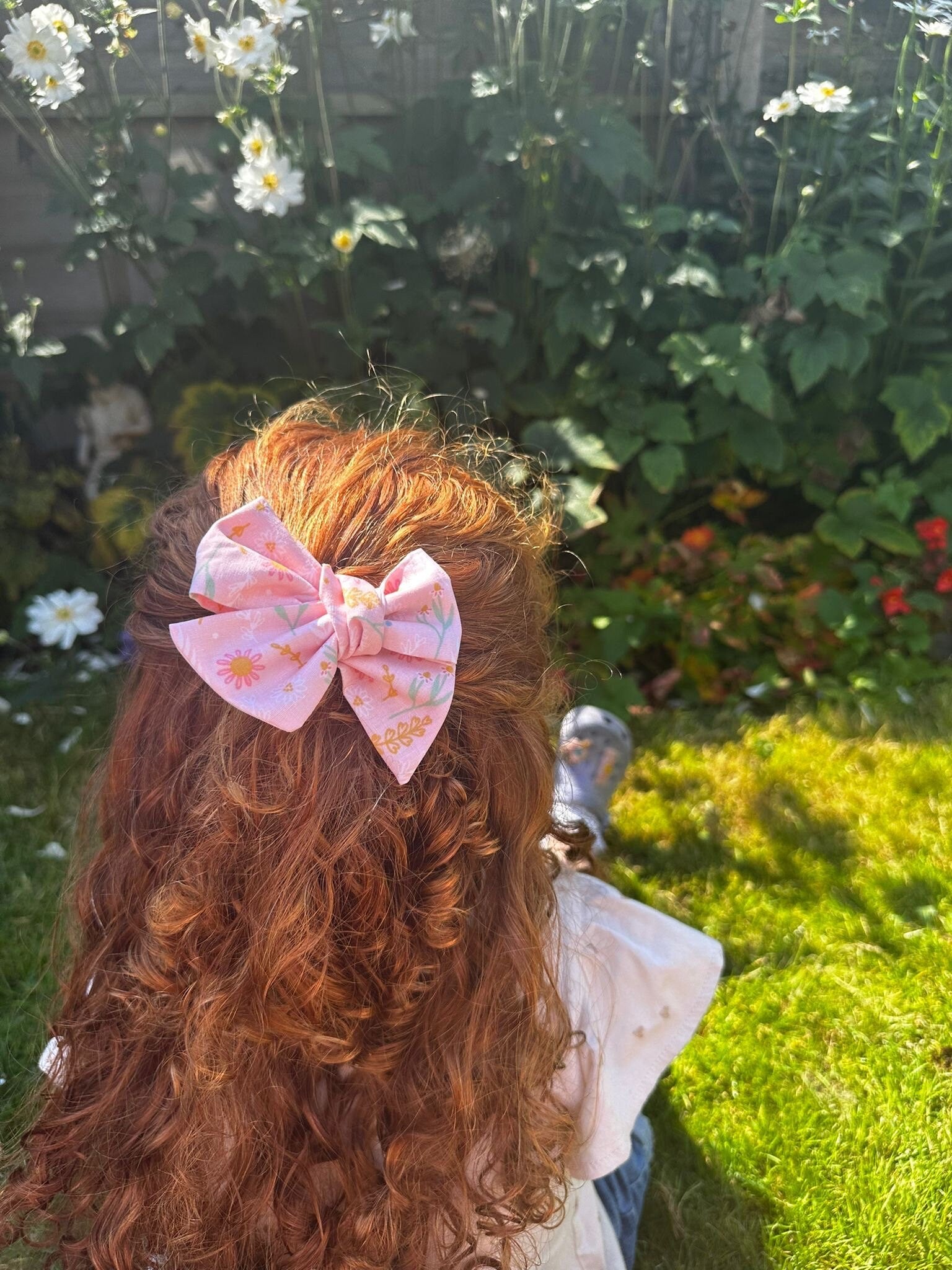 Pink floral hand tied bow | clip or bobble | Girl hair clip | hair bow