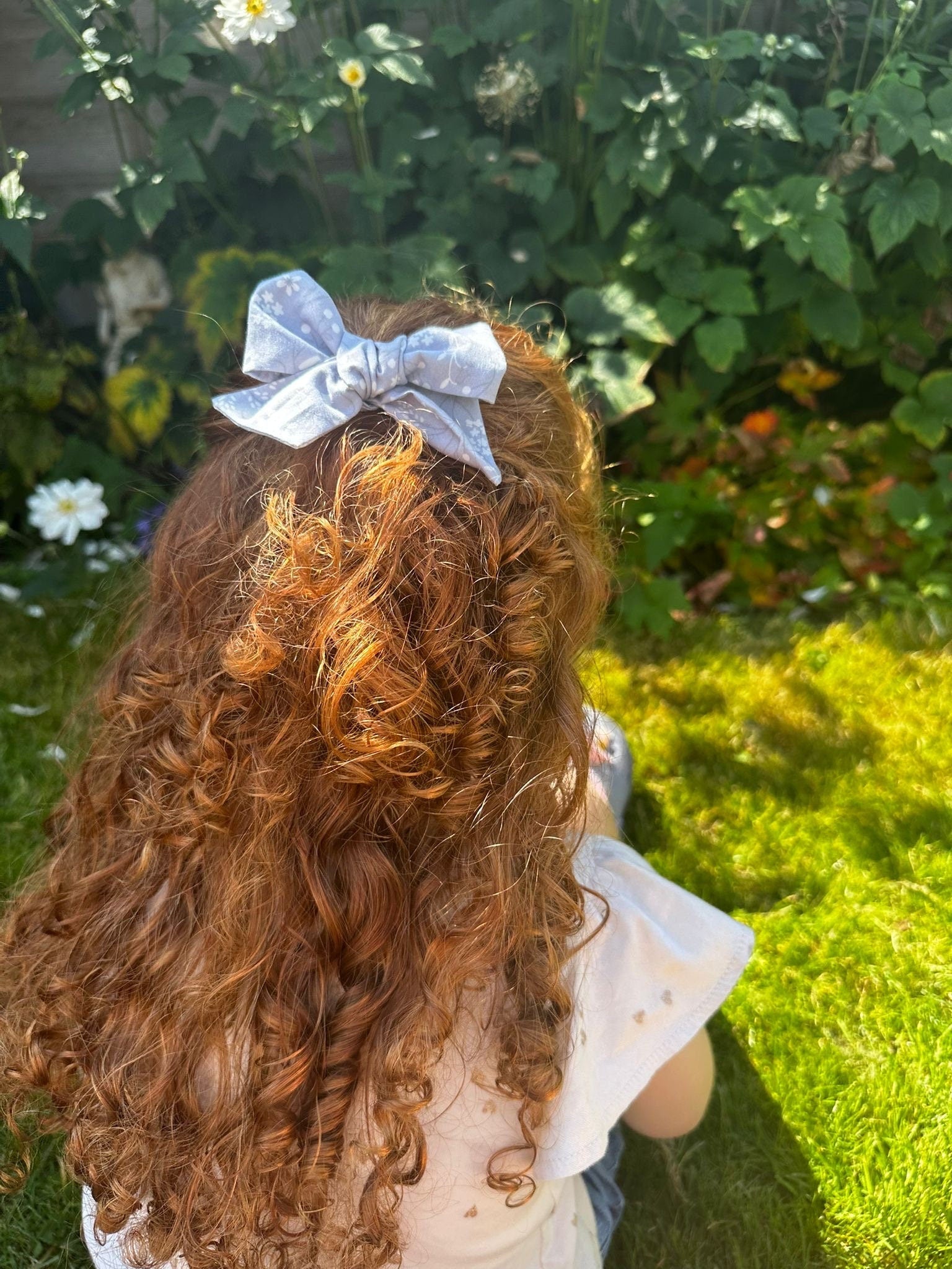 Grey floral hand tied bow | clip or bobble | Girl hair clip | hair bow