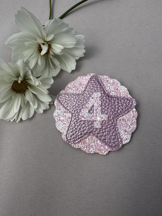 Shimmering celebration handcrafted Glitter Badge with personalisation, make their birthday pop