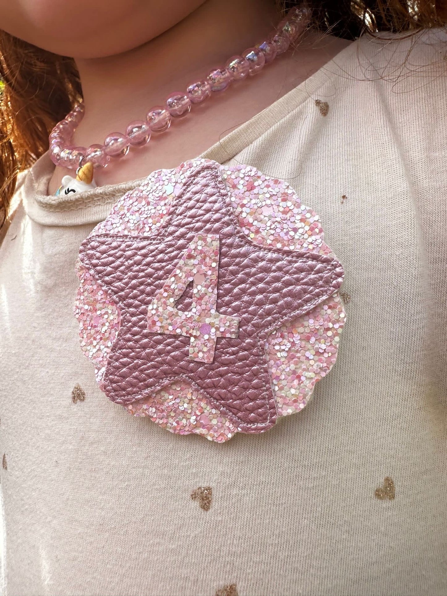 Shimmering celebration handcrafted Glitter Badge with personalisation, make their birthday pop