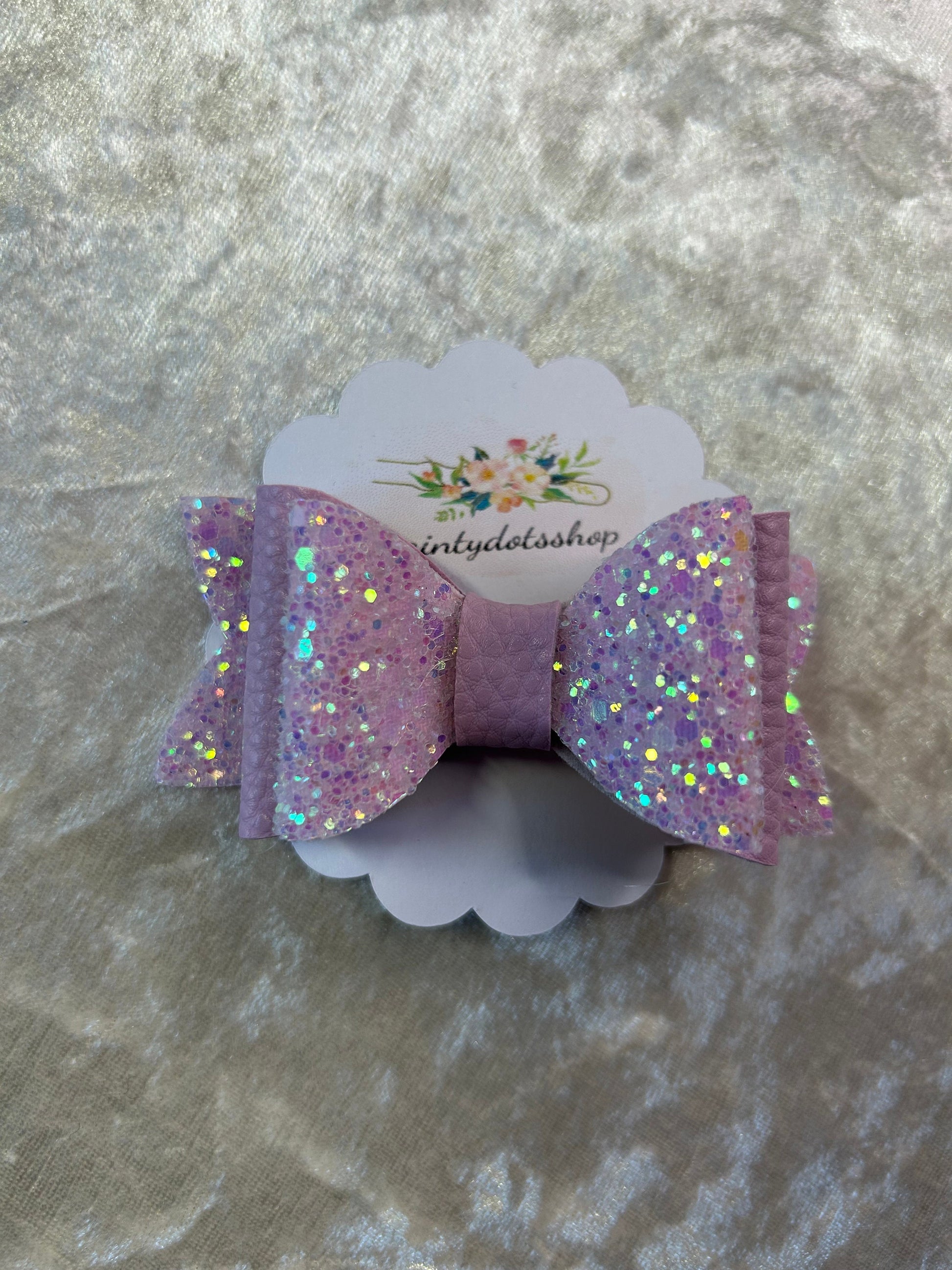 Glitzy Pink Delights, double glitter and pink leatherette bow sold singular.