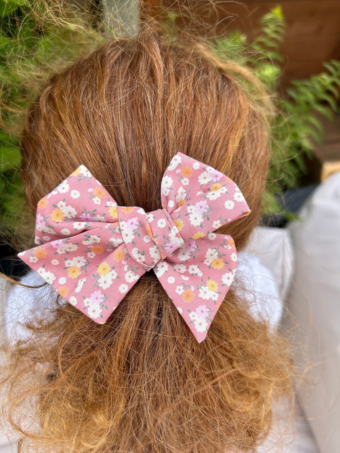Pink ditsy flower print hand tied bow | clip or bobble | Girl hair clip | hair bow