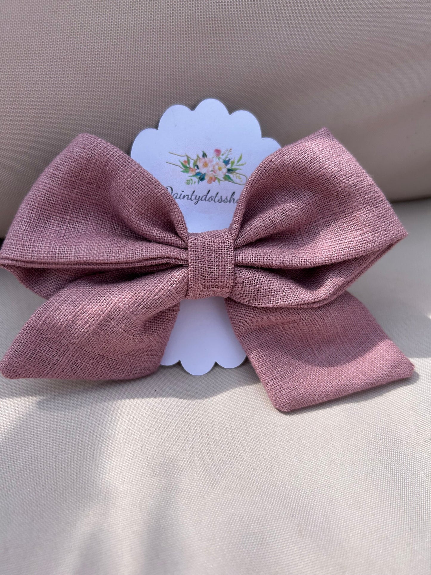 Linen Rose Bow - Hand Tied with Clip attached