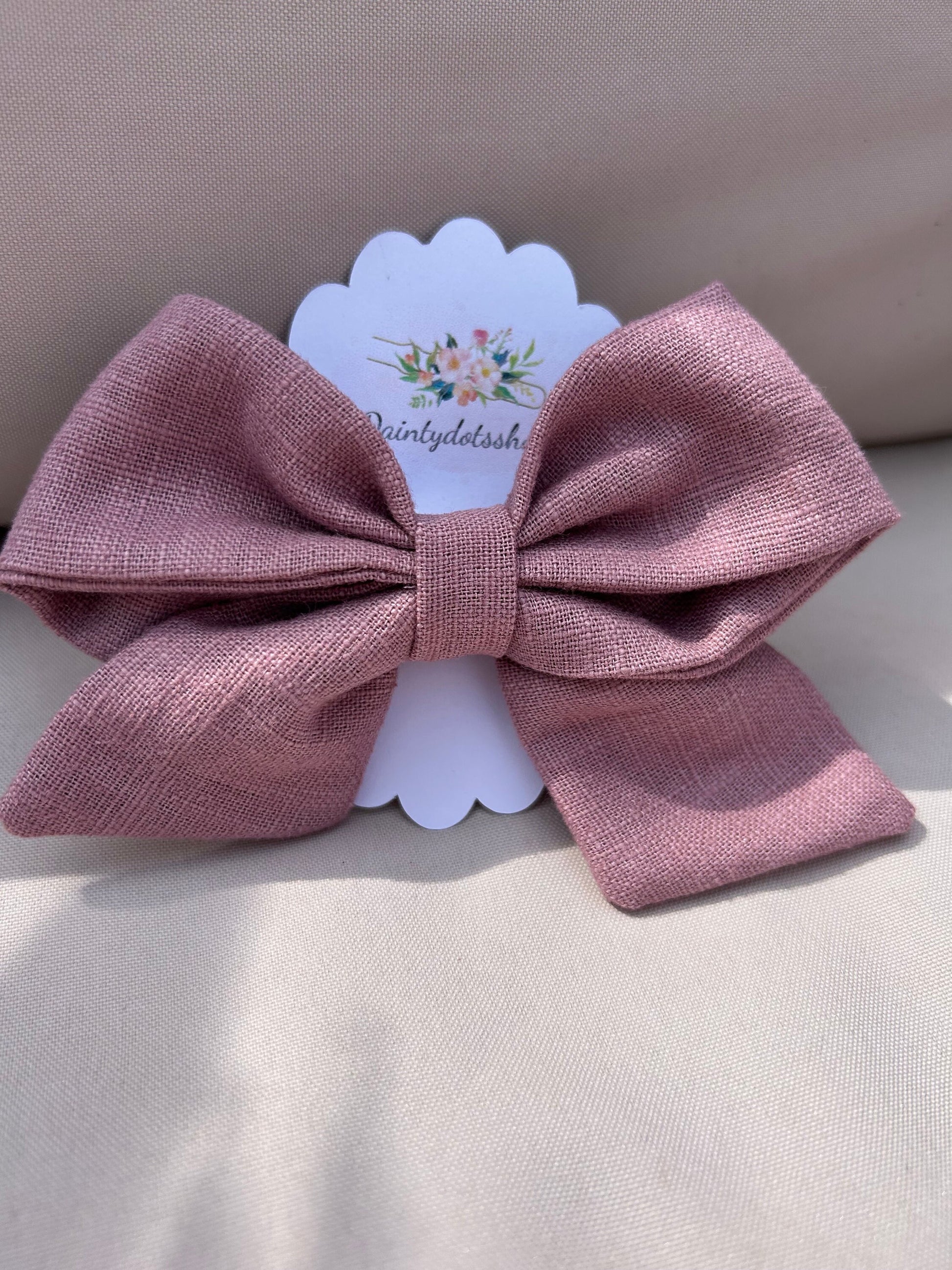 Linen Rose Bow - Hand Tied with Clip attached