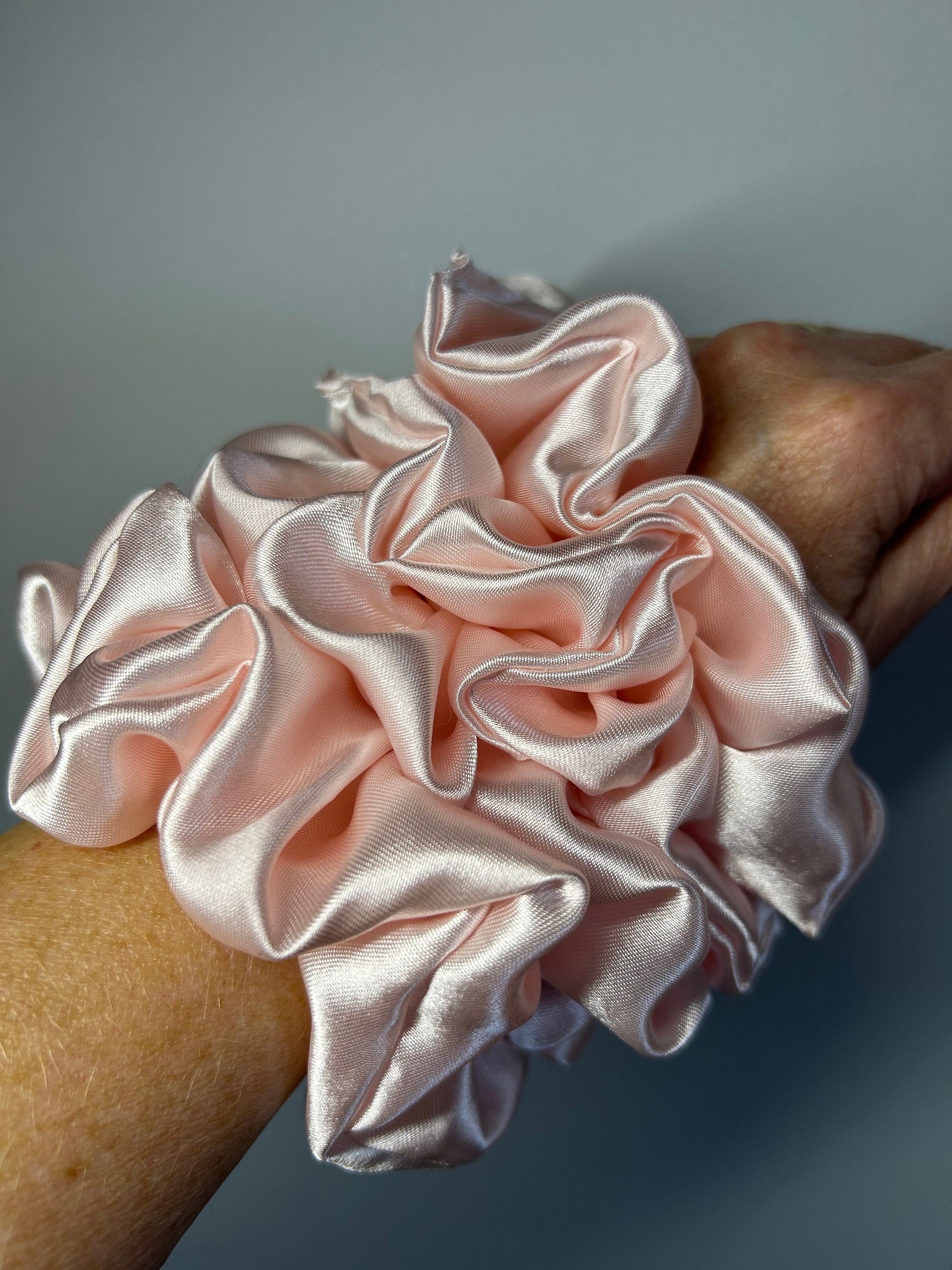 Satin pale pink scrunchies come in various sizes| Satin scrunchie|Mommy & mini| large| medium