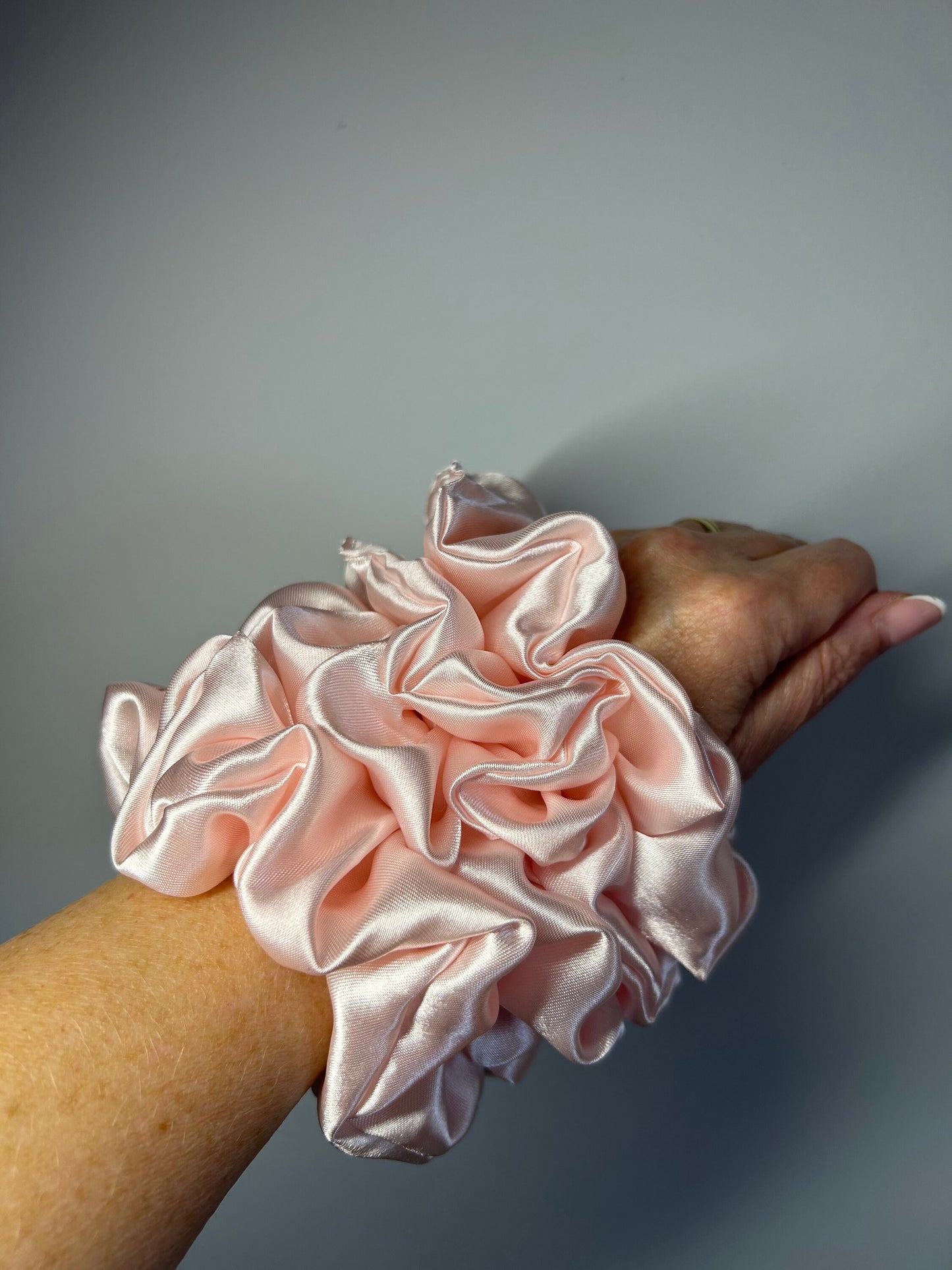 Satin pale pink scrunchies come in various sizes| Satin scrunchie|Mommy & mini| large| medium