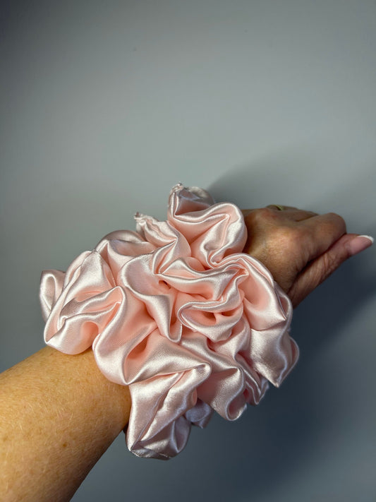 Satin pale pink scrunchies come in various sizes| Satin scrunchie|Mommy & mini| large| medium