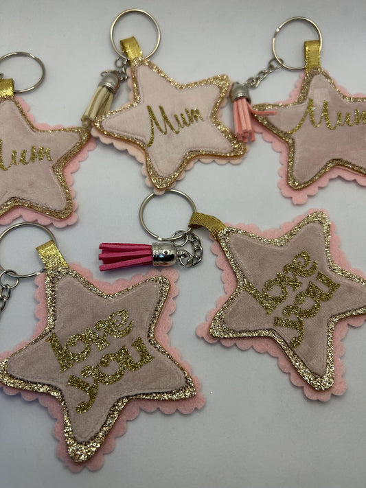 Personalised Mum star key ring- Handmade glitter-Mum gift-Love You Keyring-Mothers day gift