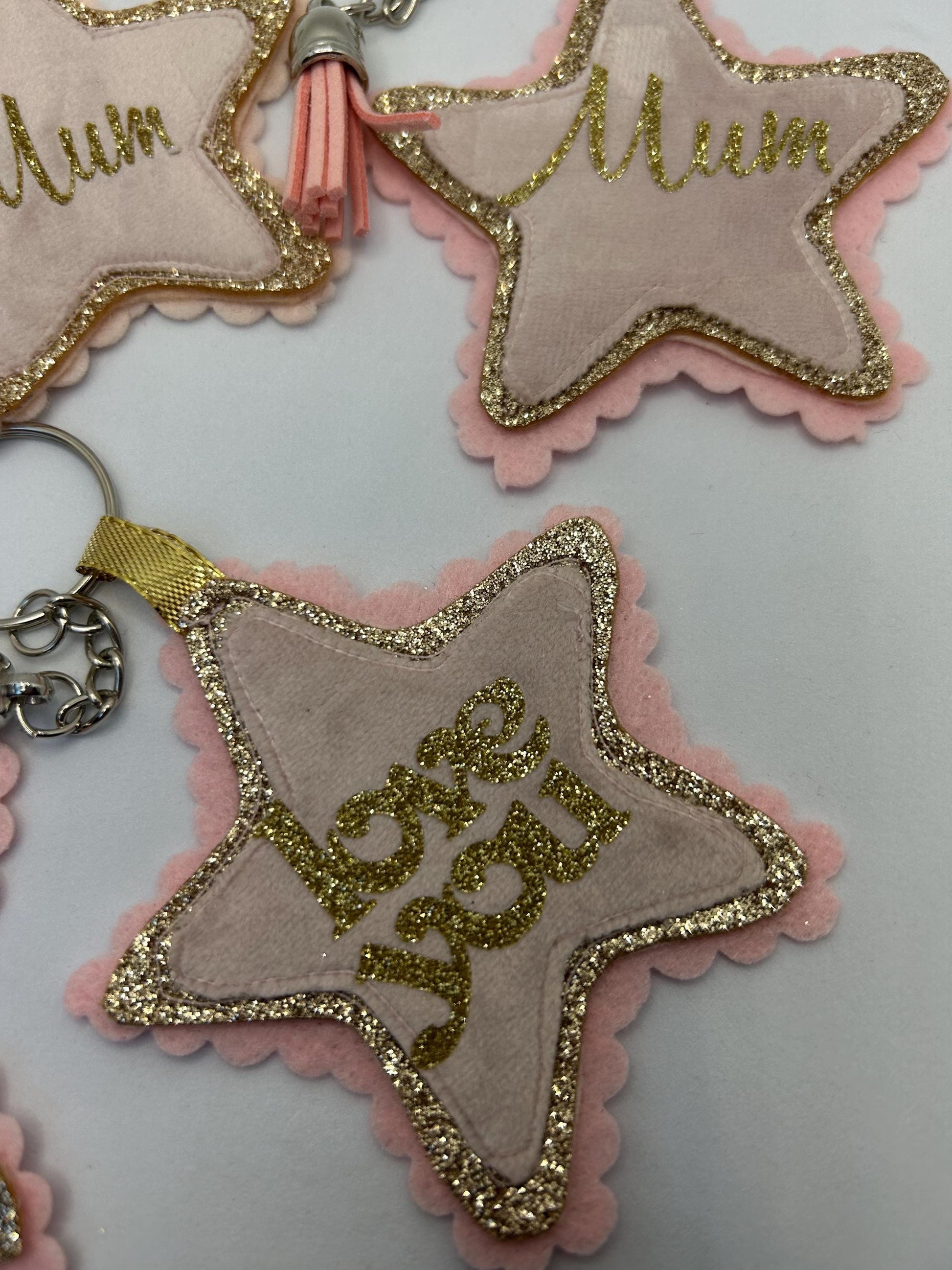 Personalised Mum star key ring- Handmade glitter-Mum gift-Love You Keyring-Mothers day gift