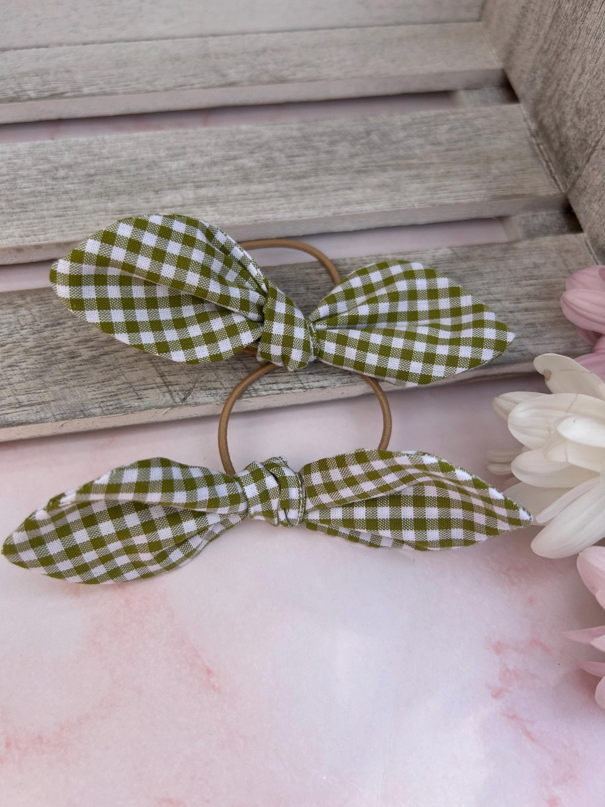Knot tied gingham hair bobble/ School colours/ Gingham colours