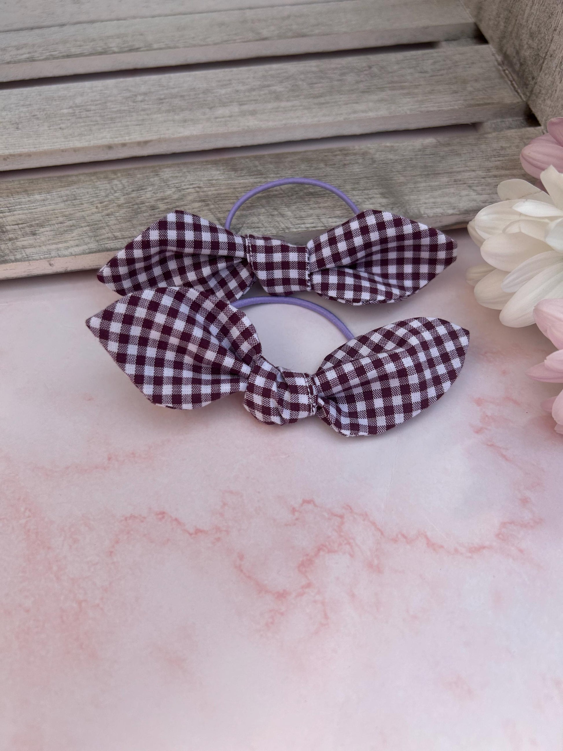 Knot tied gingham hair bobble/ School colours/ Gingham colours