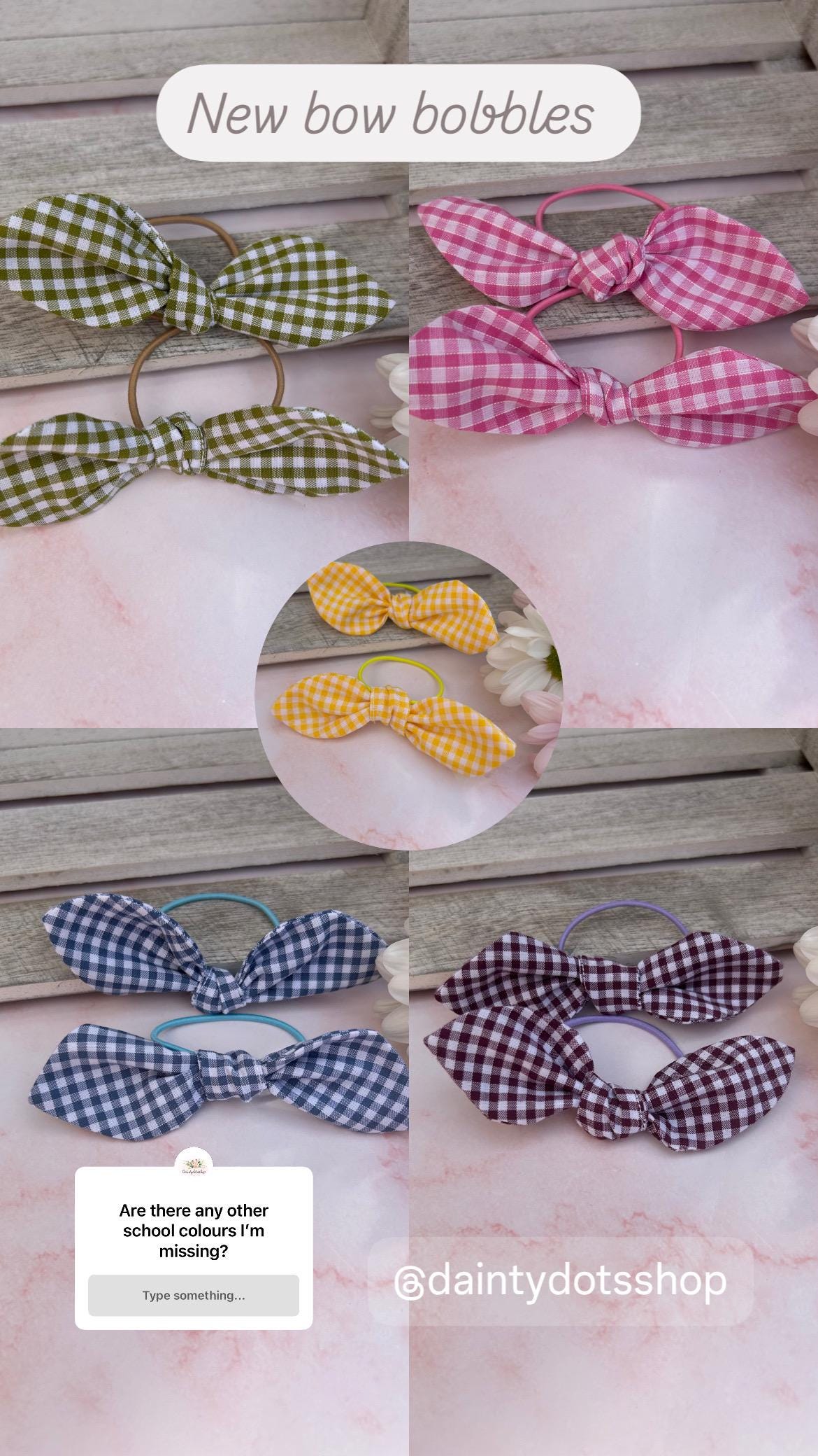 Knot tied gingham hair bobble/ School colours/ Gingham colours