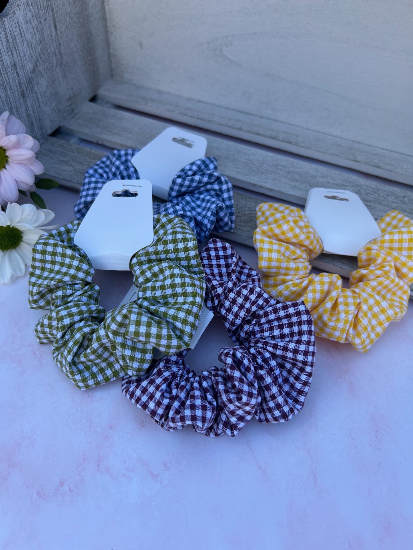 School Gingham Srunchies- school accessories- in four different colour ways