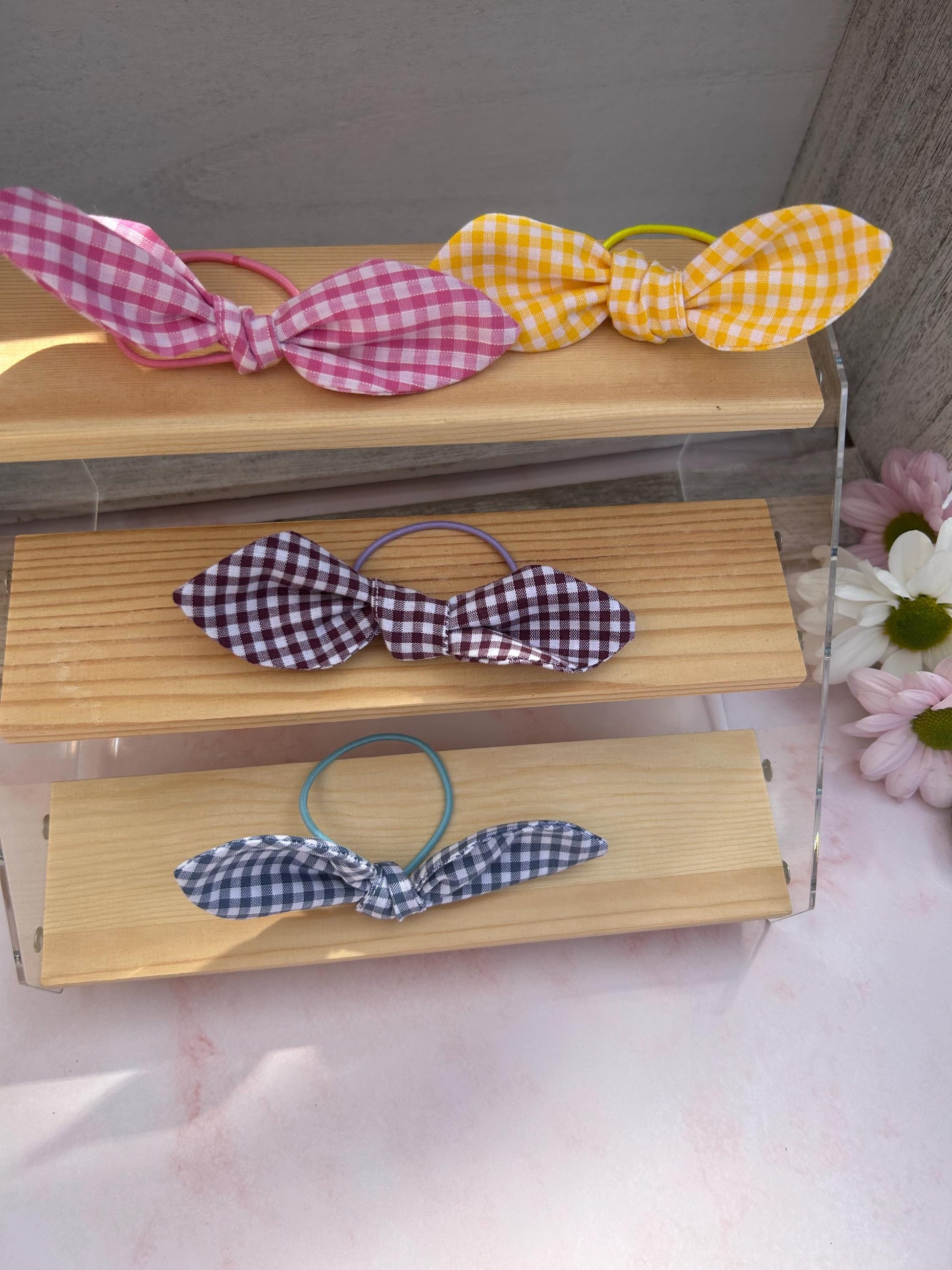 Knot tied gingham hair bobble/ School colours/ Gingham colours