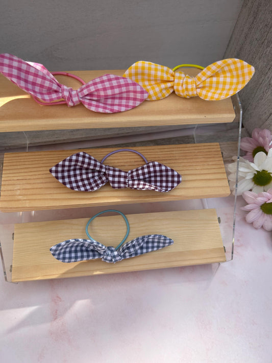 Knot tied gingham hair bobble/ School colours/ Gingham colours
