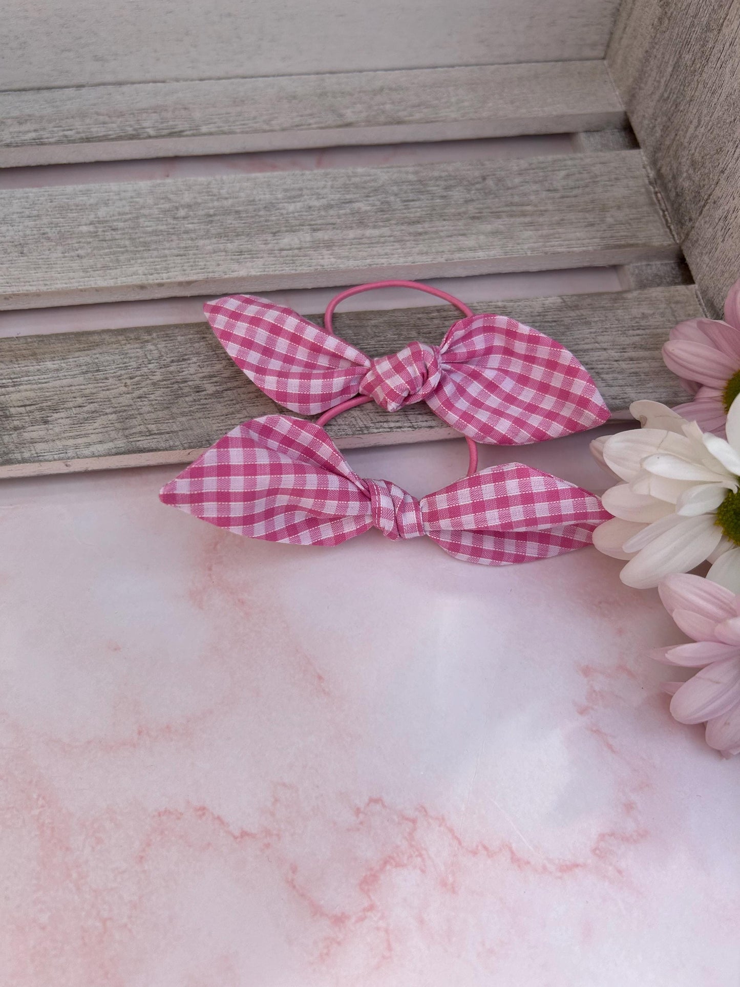 Knot tied gingham hair bobble/ School colours/ Gingham colours