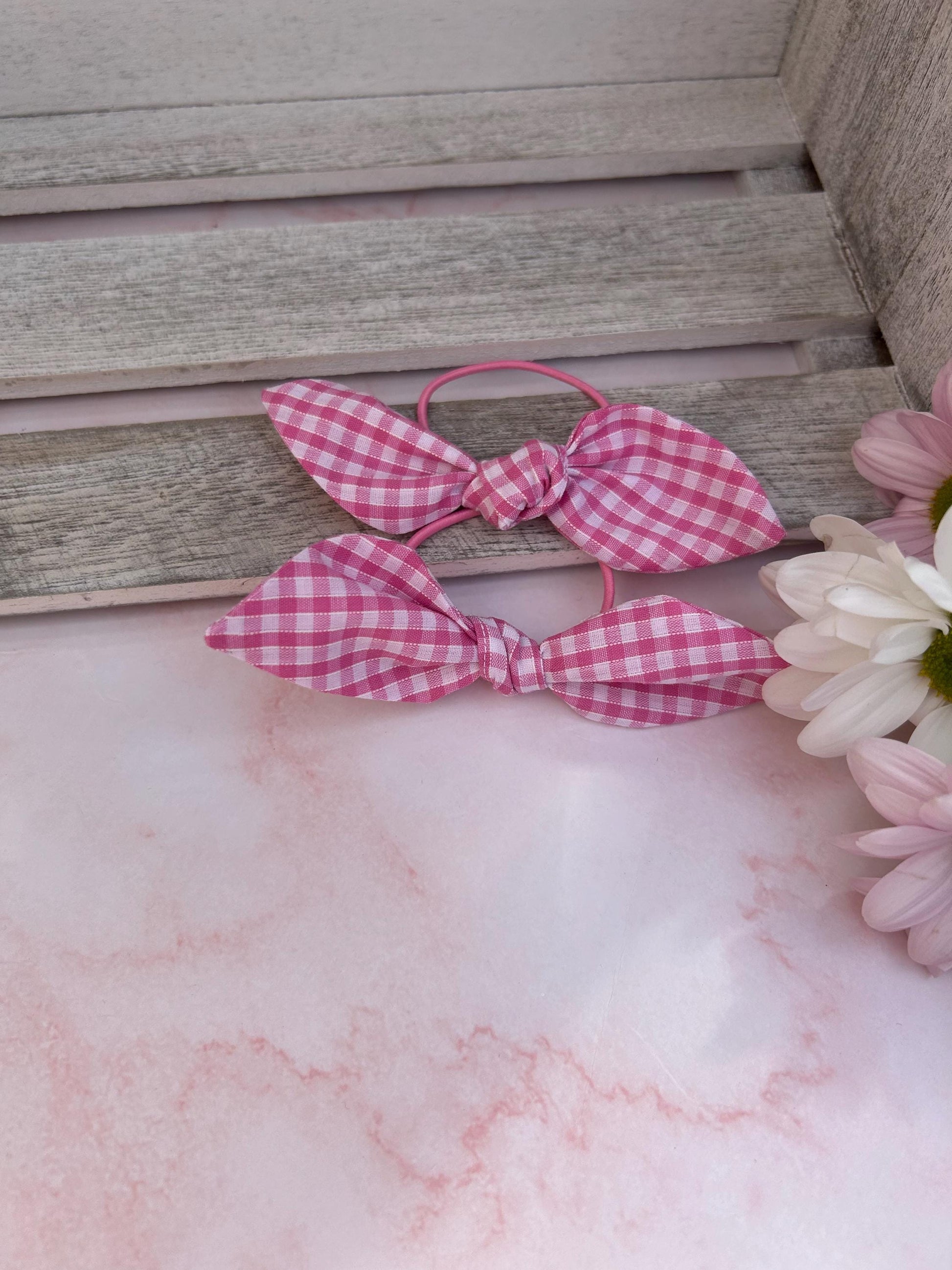 Knot tied gingham hair bobble/ School colours/ Gingham colours