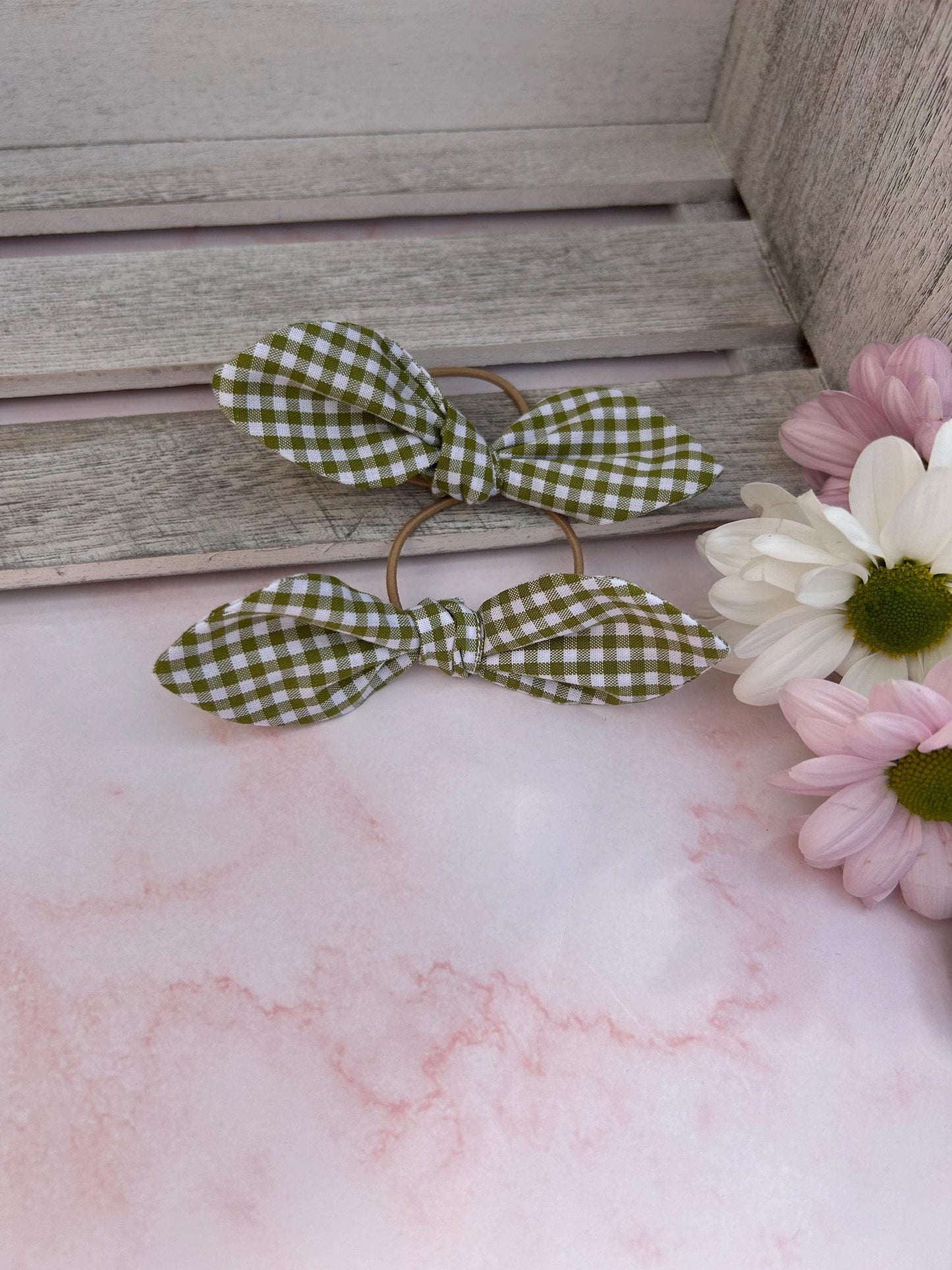 Knot tied gingham hair bobble/ School colours/ Gingham colours