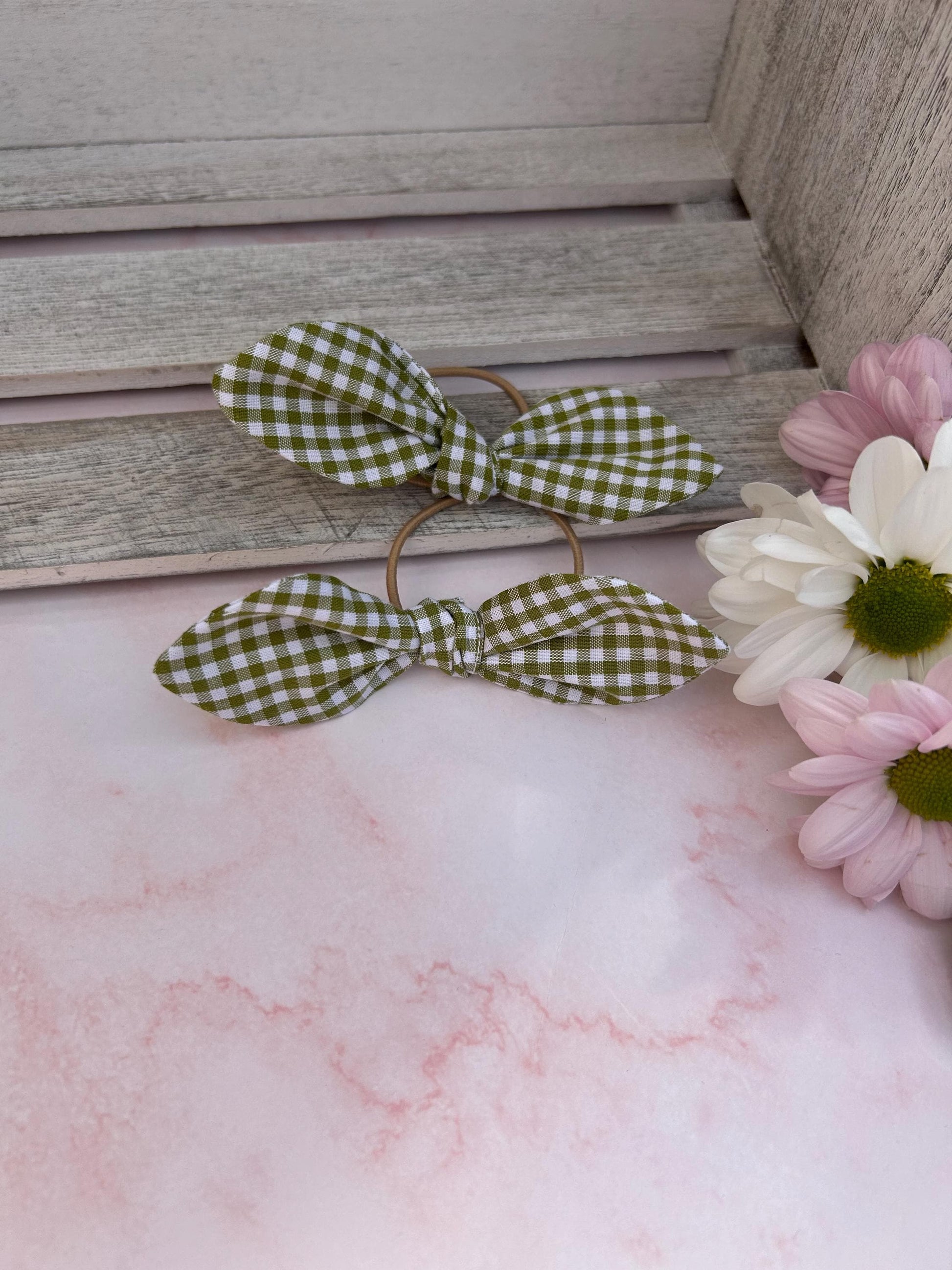 Knot tied gingham hair bobble/ School colours/ Gingham colours