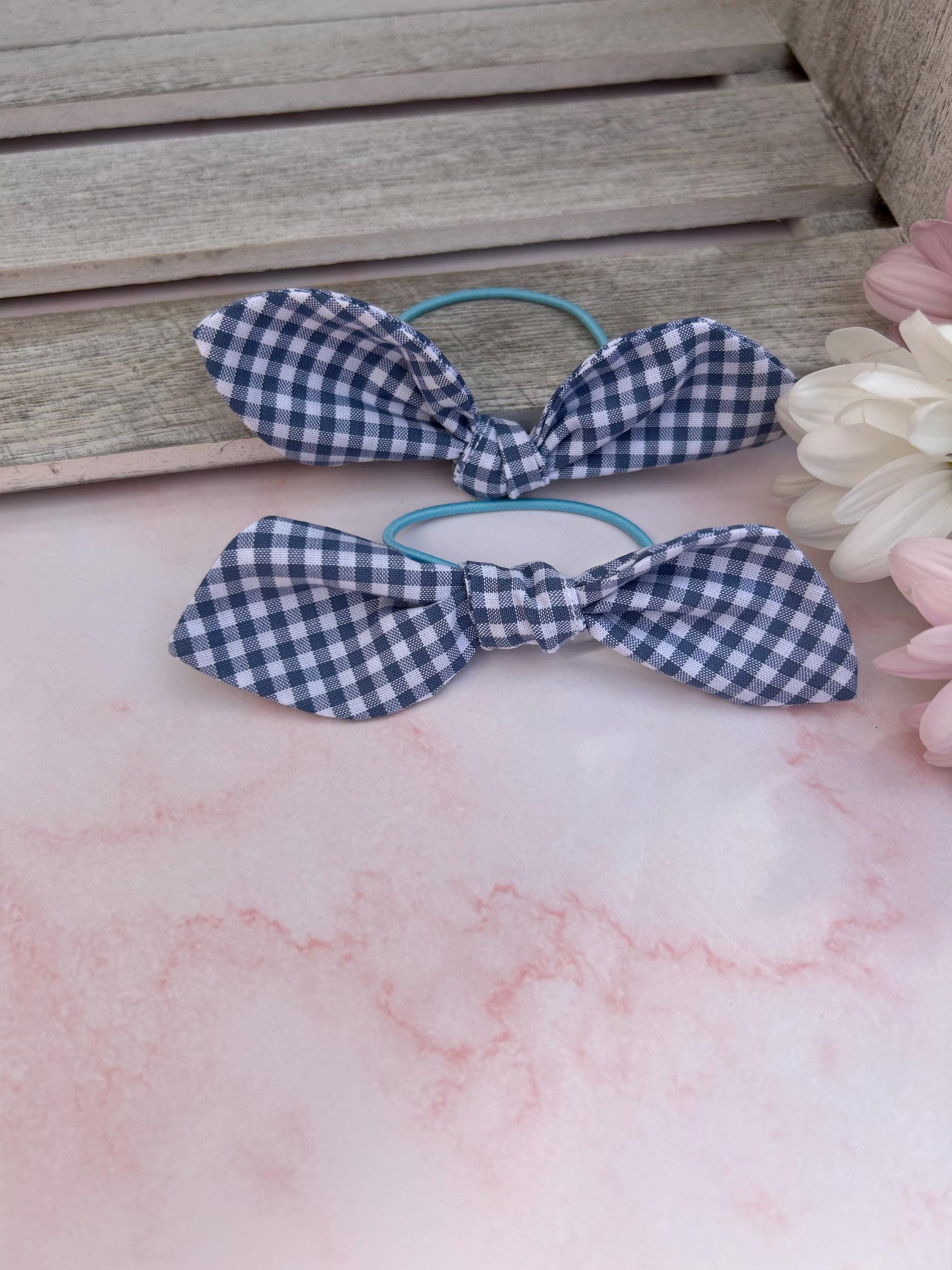 Knot tied gingham hair bobble/ School colours/ Gingham colours