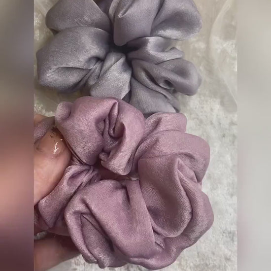 Set of 3 girls scrunchies | handmade | medium | hair accessories | mauve, dusky pink & grey | crushed silk velvet | gift set