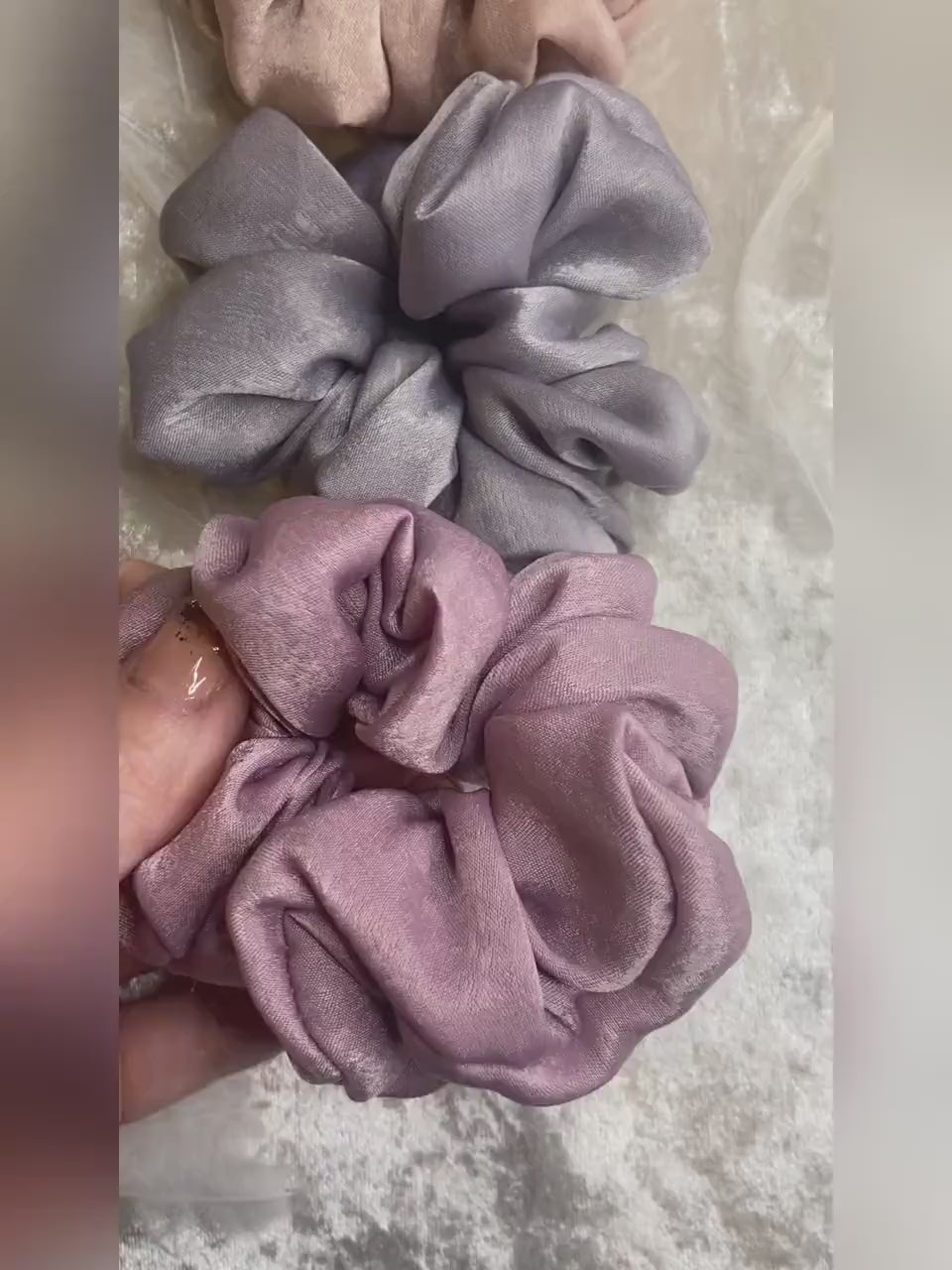 Set of 3 girls scrunchies | handmade | medium | hair accessories | mauve, dusky pink & grey | crushed silk velvet | gift set