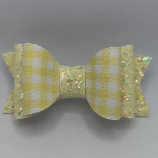 Gingham and lemon sparkle double bows