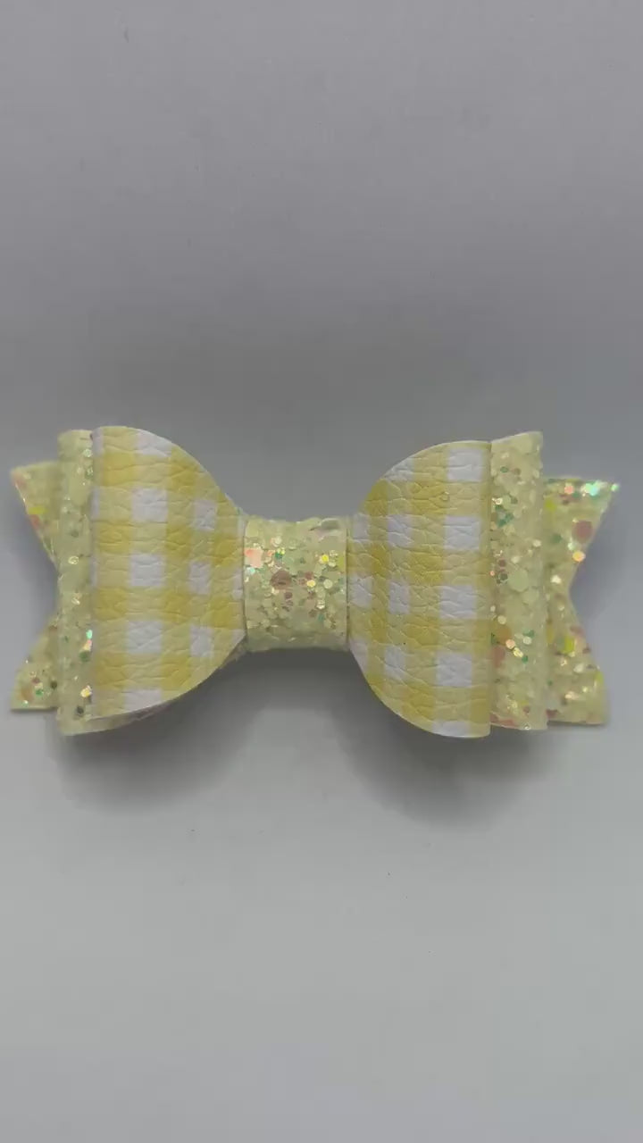 Gingham and lemon sparkle double bows