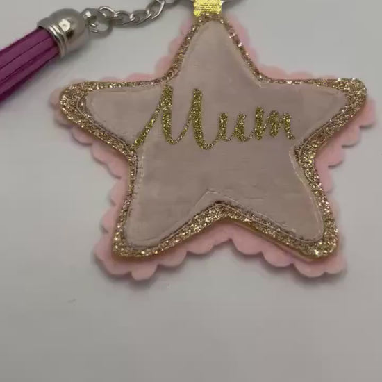 Personalised Mum star key ring- Handmade glitter-Mum gift-Love You Keyring-Mothers day gift