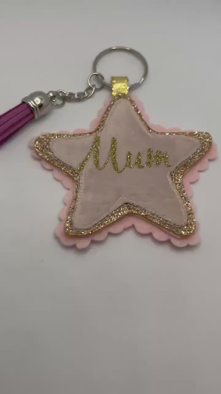 Personalised Mum star key ring- Handmade glitter-Mum gift-Love You Keyring-Mothers day gift